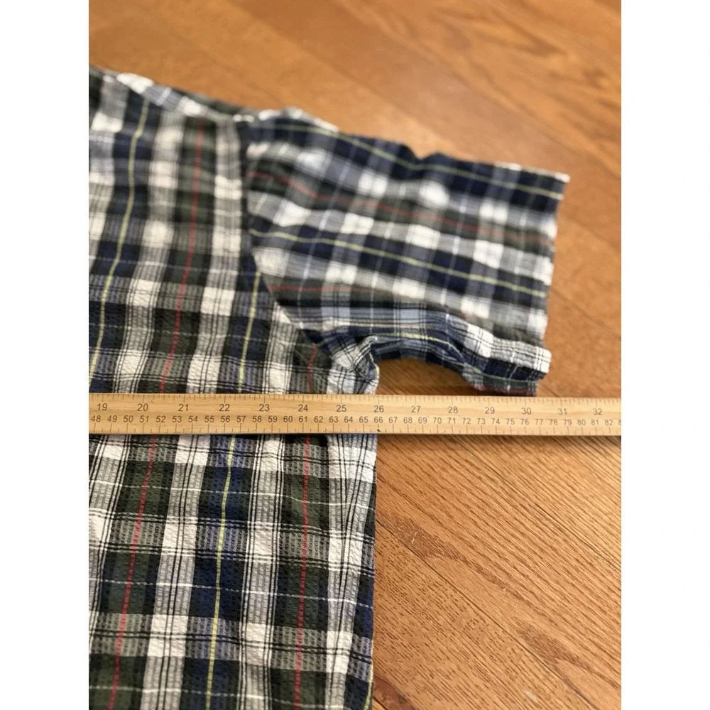 Polo Ralph Lauren Mens Seersucker Shirt Blue Green Yellow Plaid Size X-Large
